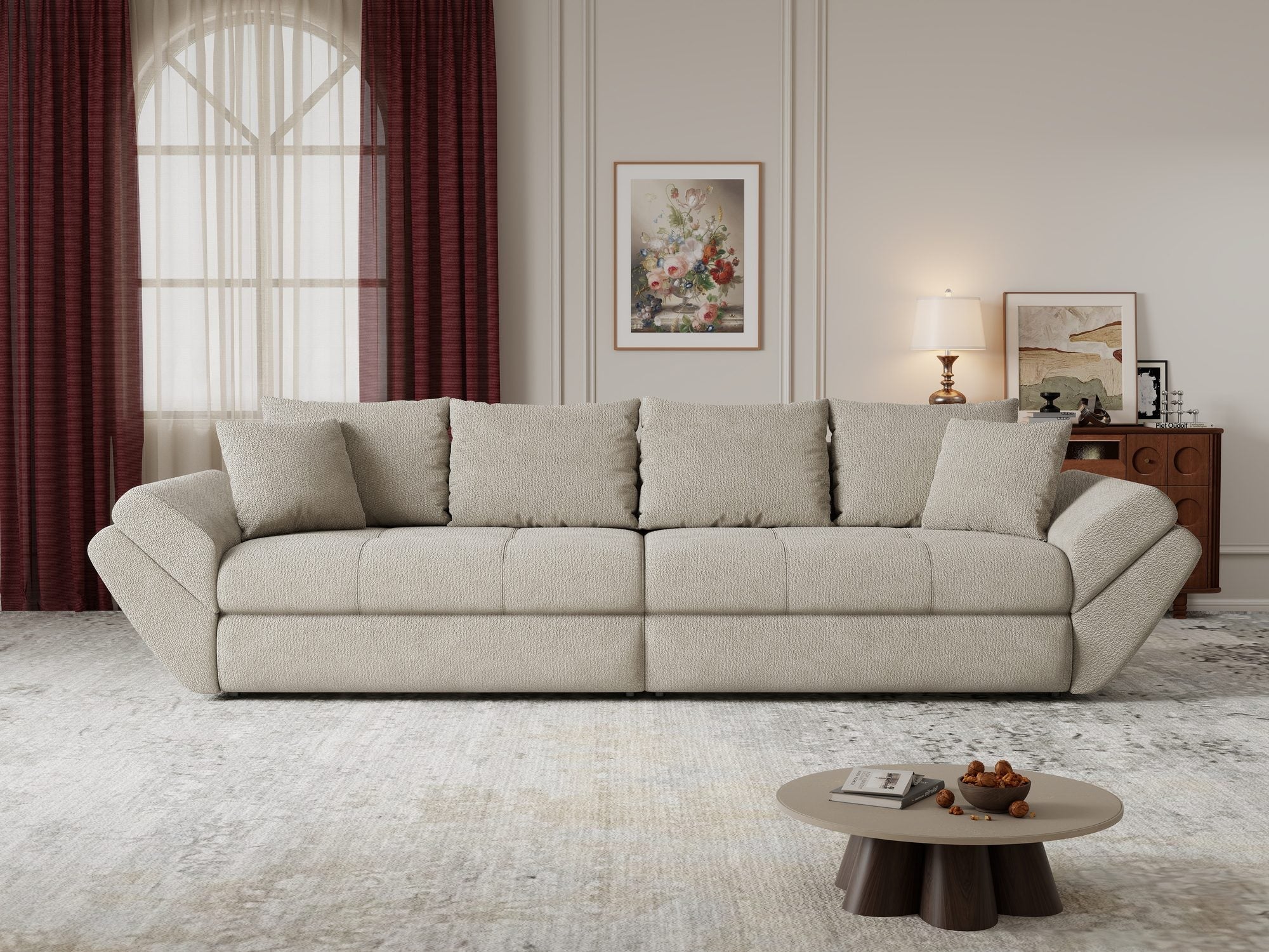 Canapea extensibilă dumonde cu ladă de depozitare si sezut confortabil din spuma high-density, Loana Vibe Bej 300x100 cm