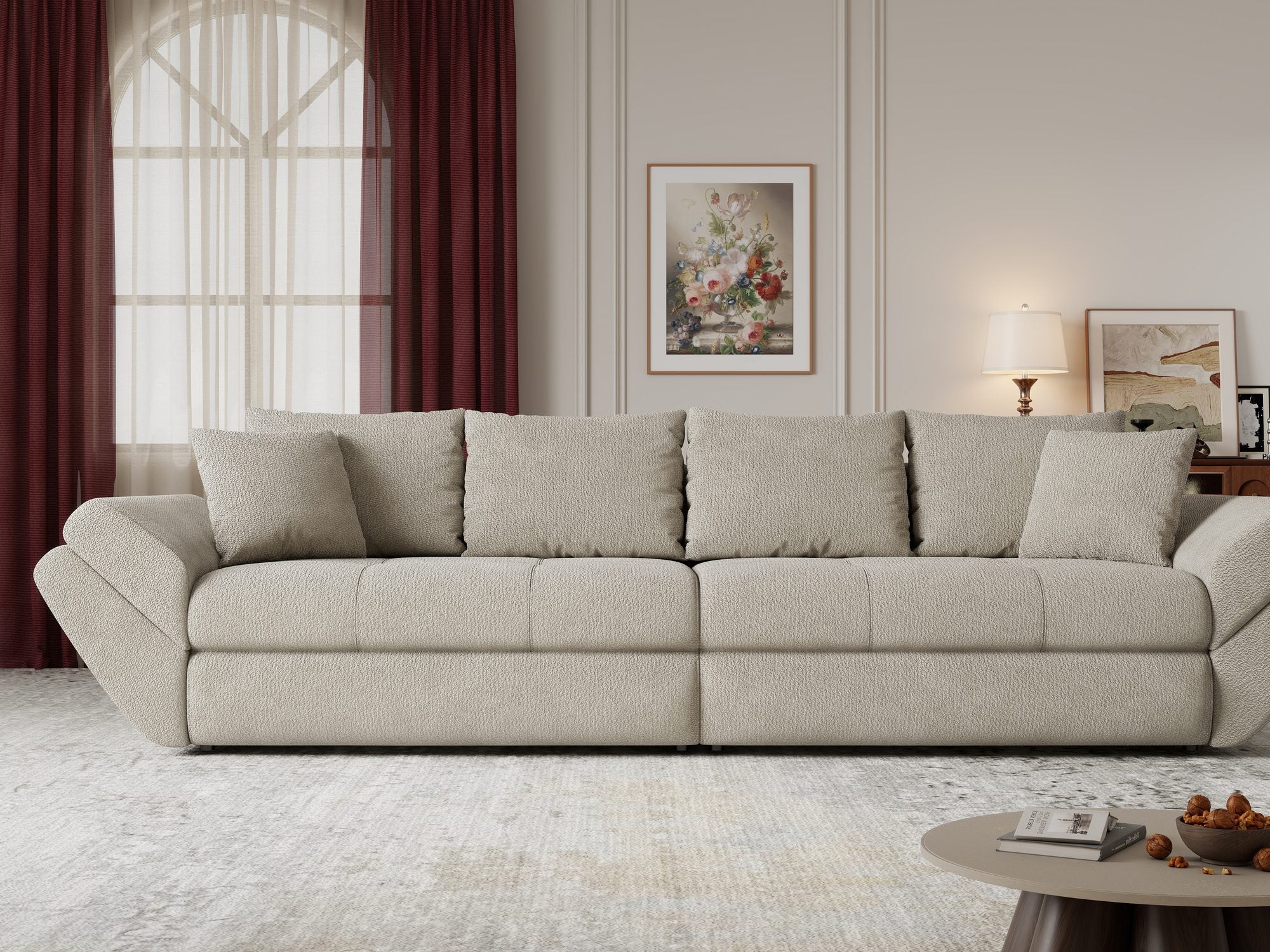 Canapea extensibilă dumonde cu ladă de depozitare si sezut confortabil din spuma high-density, Loana Vibe Bej 300x100 cm