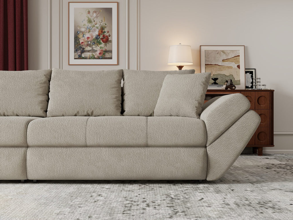 Canapea extensibilă dumonde cu ladă de depozitare si sezut confortabil din spuma high-density, Loana Vibe Bej 300x100 cm
