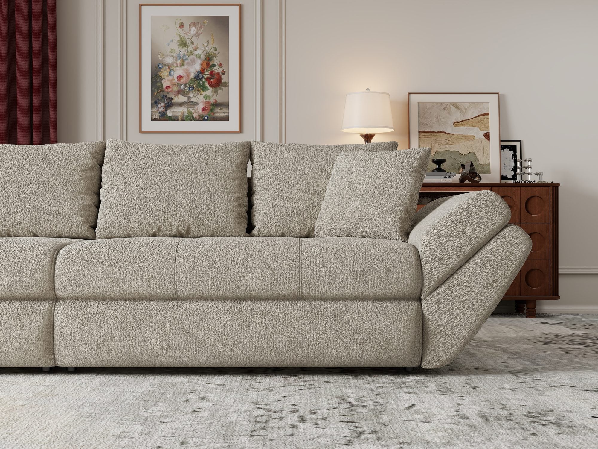 Canapea extensibilă dumonde cu ladă de depozitare si sezut confortabil din spuma high-density, Loana Vibe Bej 300x100 cm