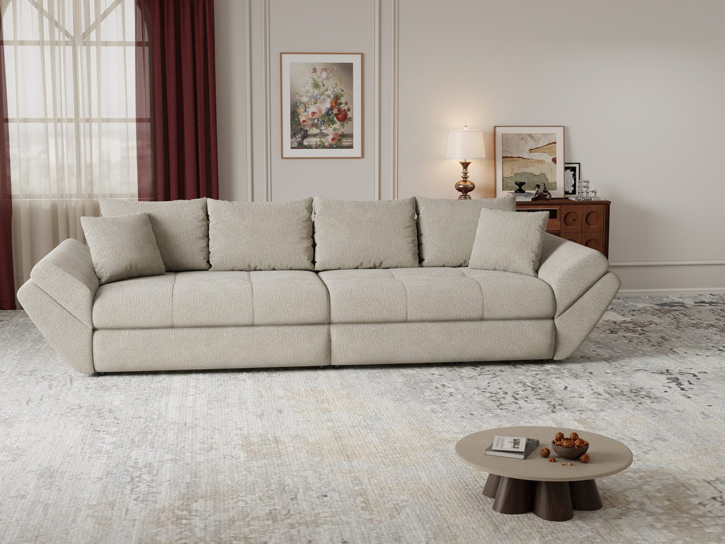 Canapea extensibilă dumonde cu ladă de depozitare si sezut confortabil din spuma high-density, Loana Vibe Bej 300x100 cm