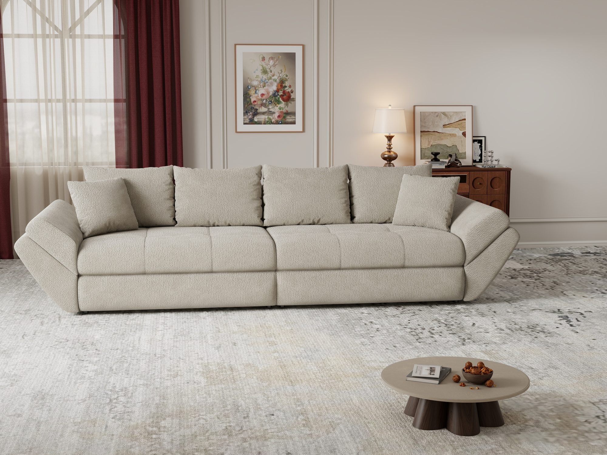 Canapea extensibilă dumonde cu ladă de depozitare si sezut confortabil din spuma high-density, Loana Vibe Bej 300x100 cm