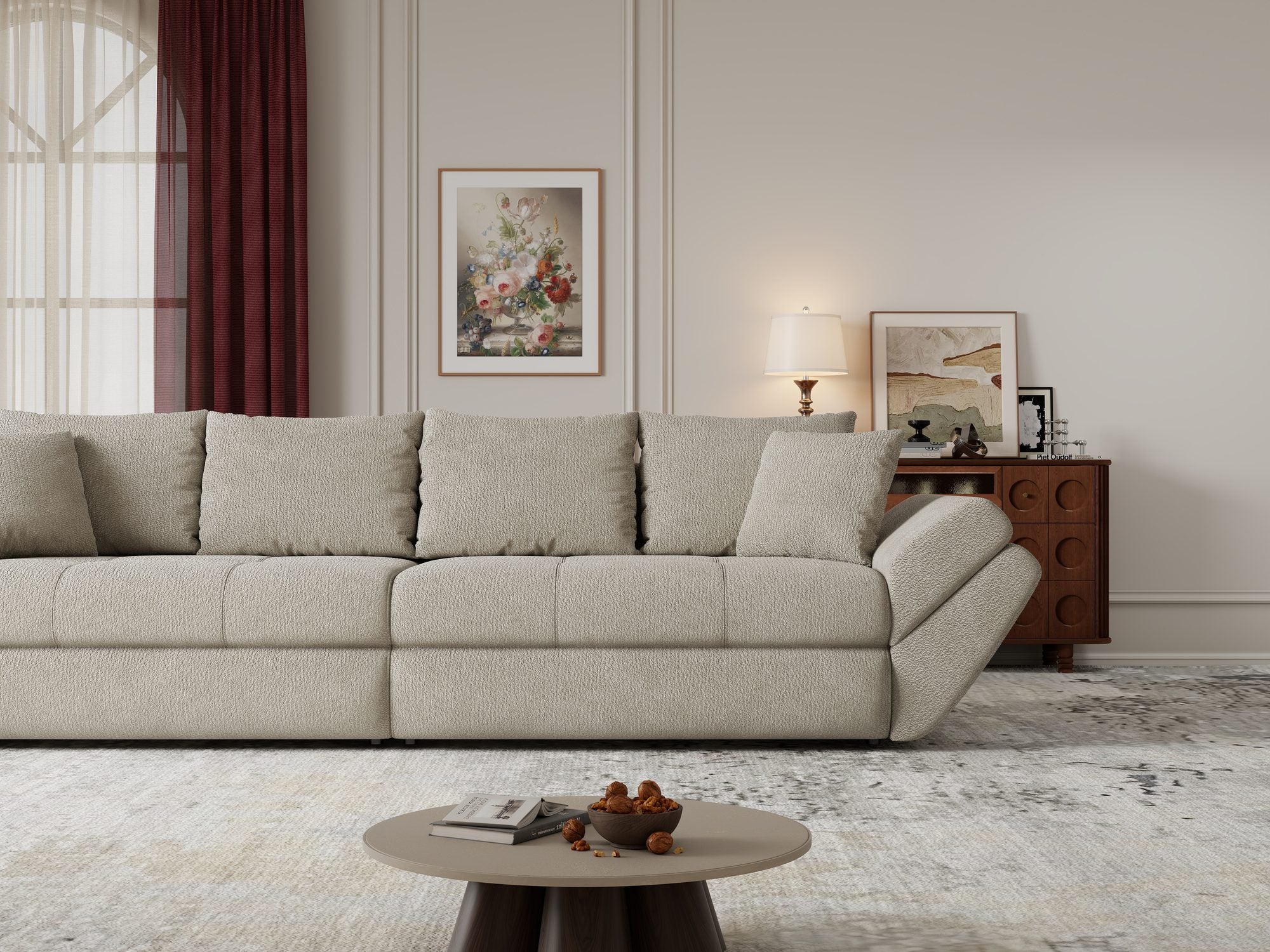 Canapea extensibilă dumonde cu ladă de depozitare si sezut confortabil din spuma high-density, Loana Vibe Bej 300x100 cm