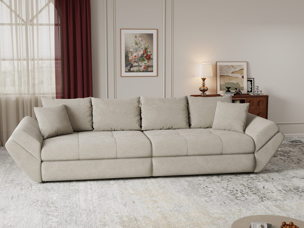 Canapea extensibilă dumonde cu ladă de depozitare si sezut confortabil din spuma high-density, Loana Vibe Bej 300x100 cm