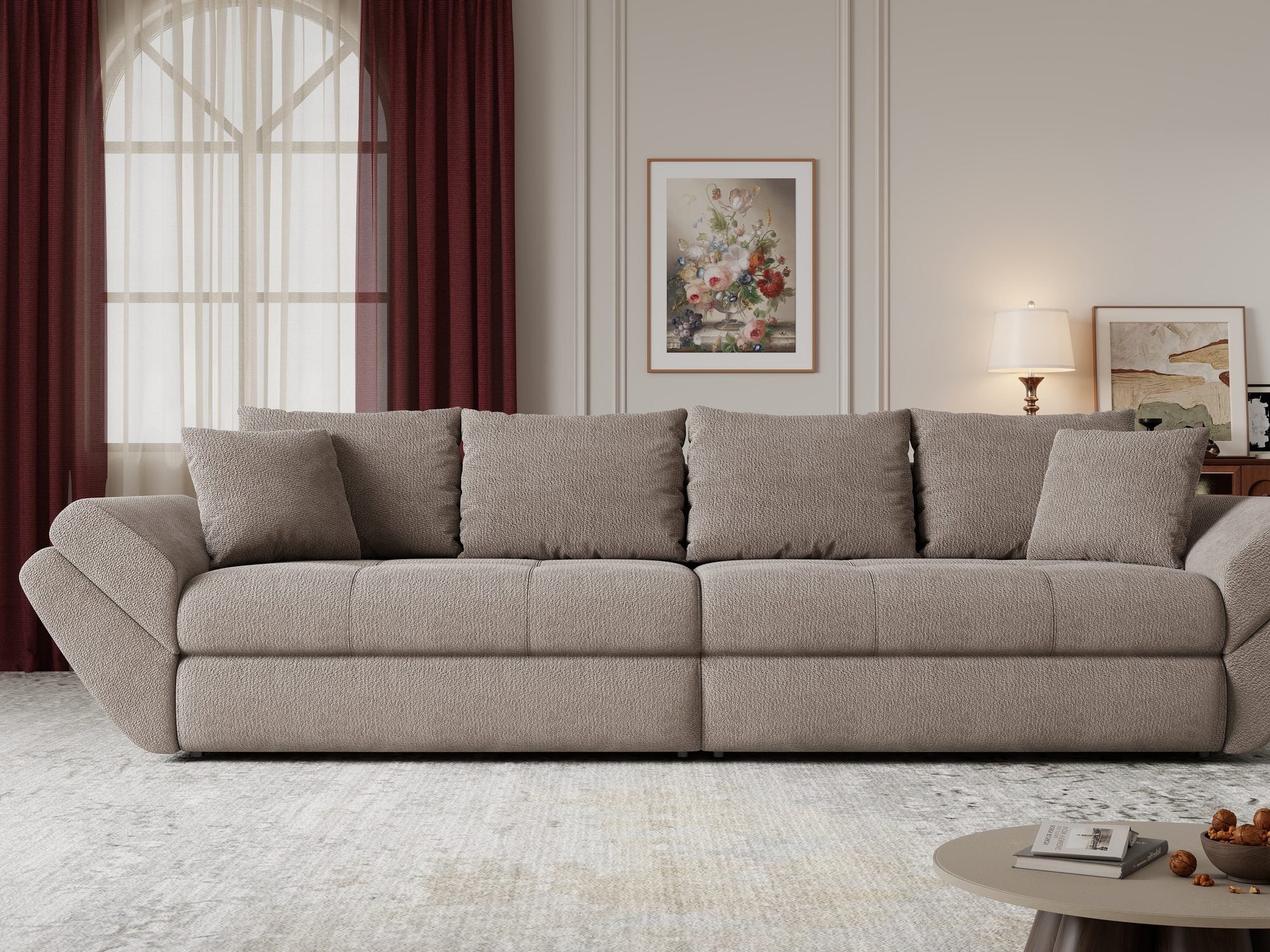 Canapea extensibilă dumonde cu ladă de depozitare si sezut confortabil din spuma high-density, Loana Vibe Maro 300x100 cm