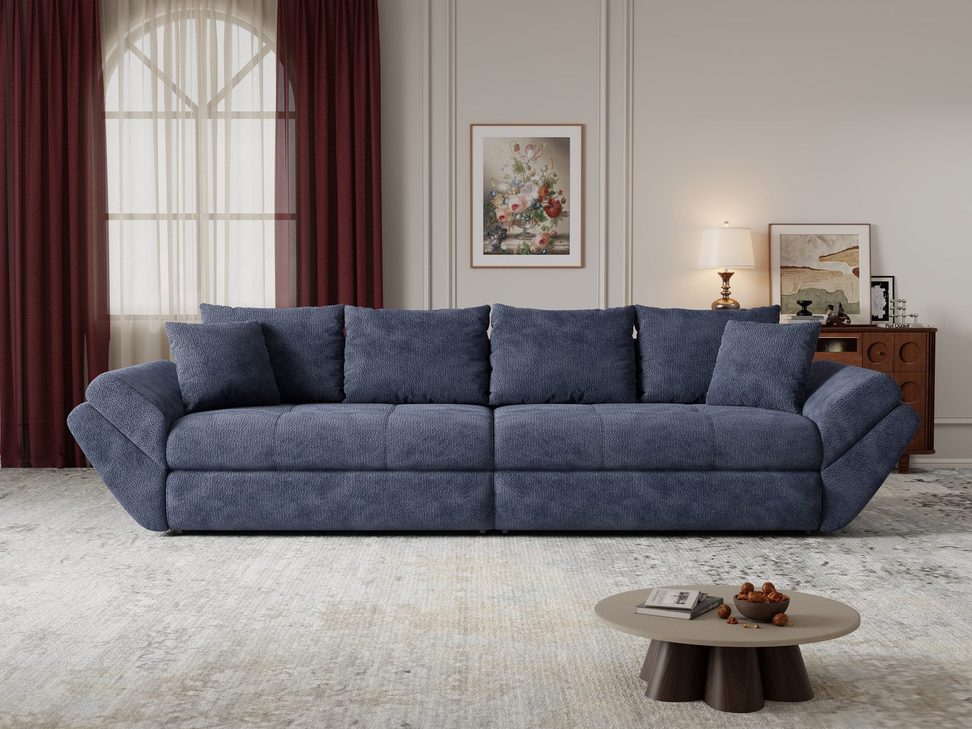 Canapea extensibilă dumonde cu ladă de depozitare si sezut confortabil din spuma high-density, Loana Vibe Albastru 300x100 cm