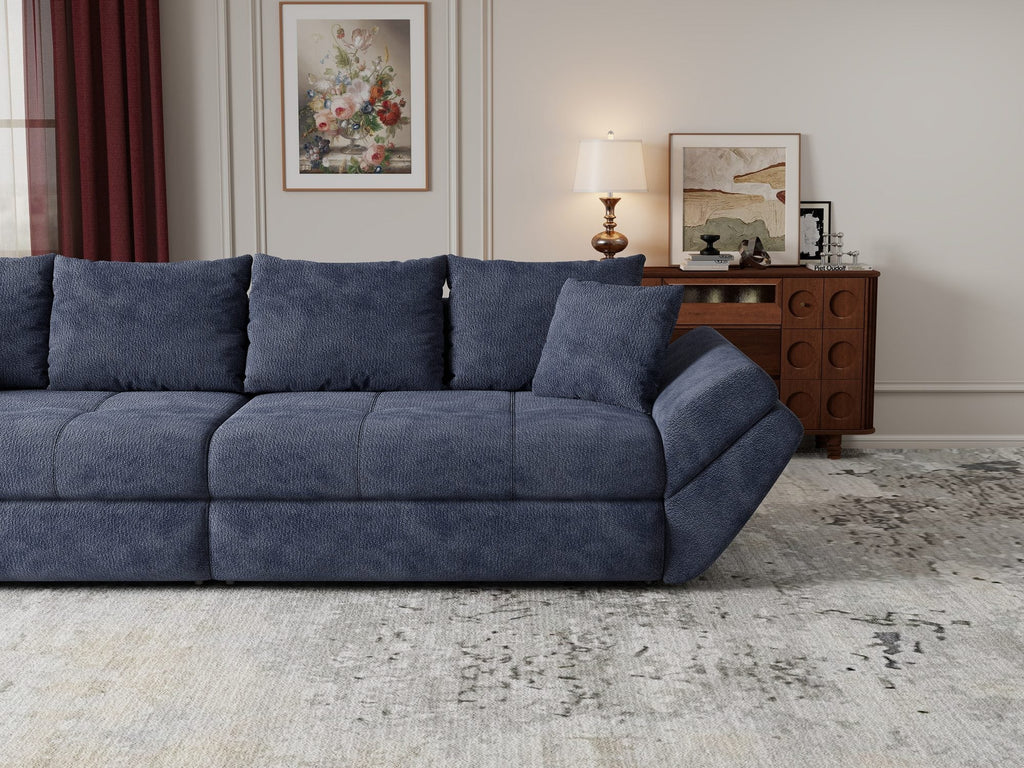 Canapea extensibilă dumonde cu ladă de depozitare si sezut confortabil din spuma high-density, Loana Vibe Albastru 300x100 cm
