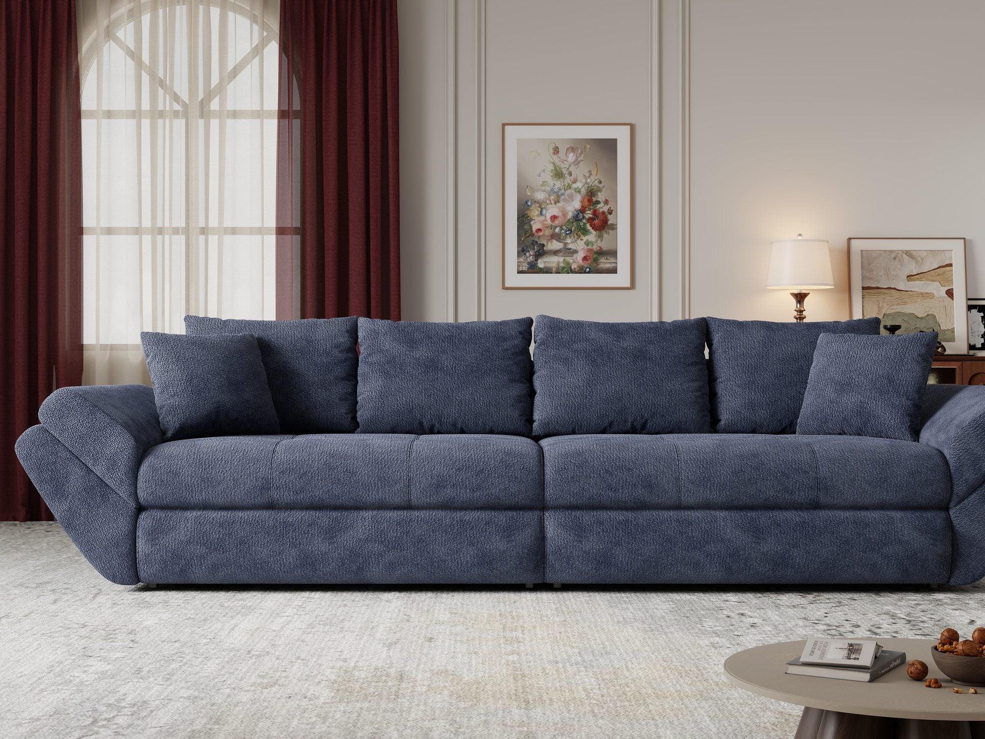 Canapea extensibilă dumonde cu ladă de depozitare si sezut confortabil din spuma high-density, Loana Vibe Albastru 300x100 cm