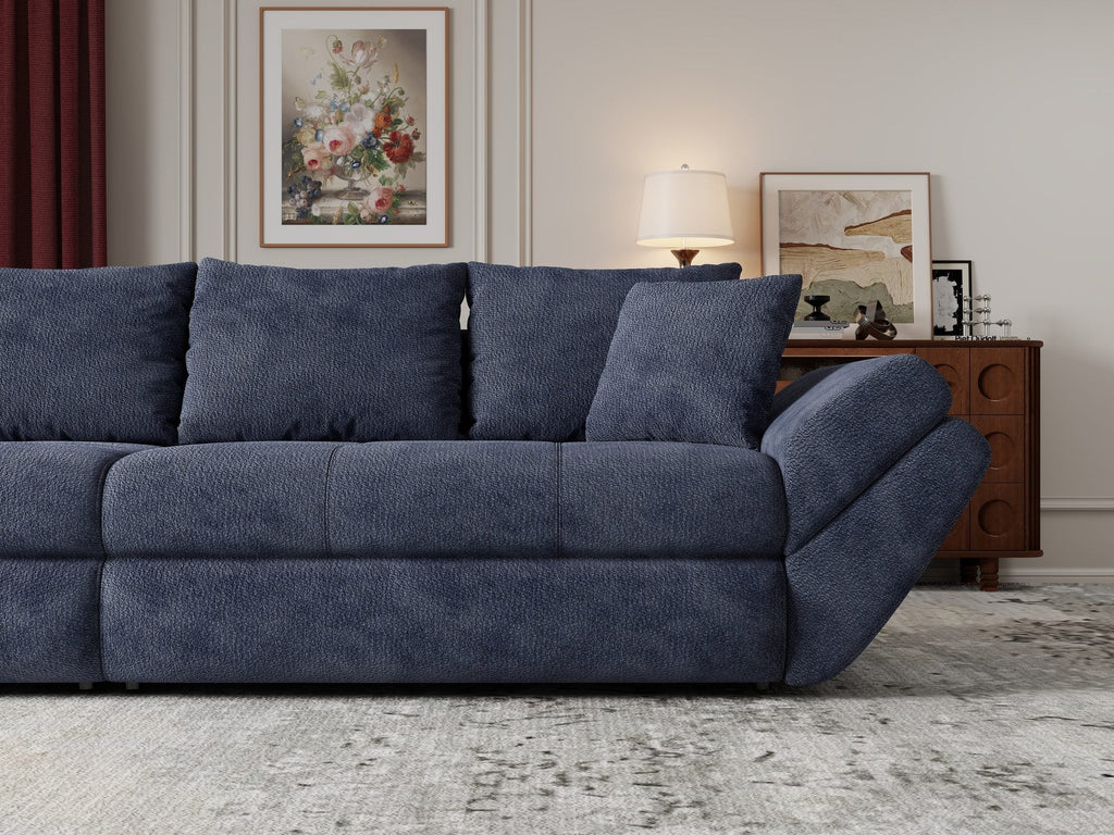 Canapea extensibilă dumonde cu ladă de depozitare si sezut confortabil din spuma high-density, Loana Vibe Albastru 300x100 cm