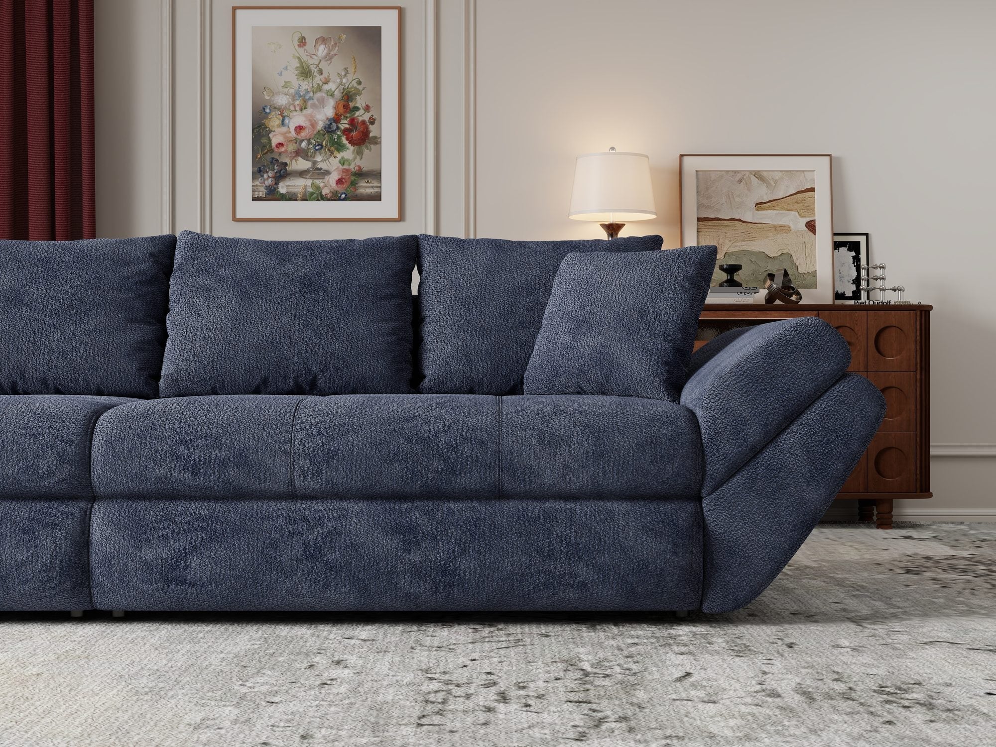 Canapea extensibilă dumonde cu ladă de depozitare si sezut confortabil din spuma high-density, Loana Vibe Albastru 300x100 cm
