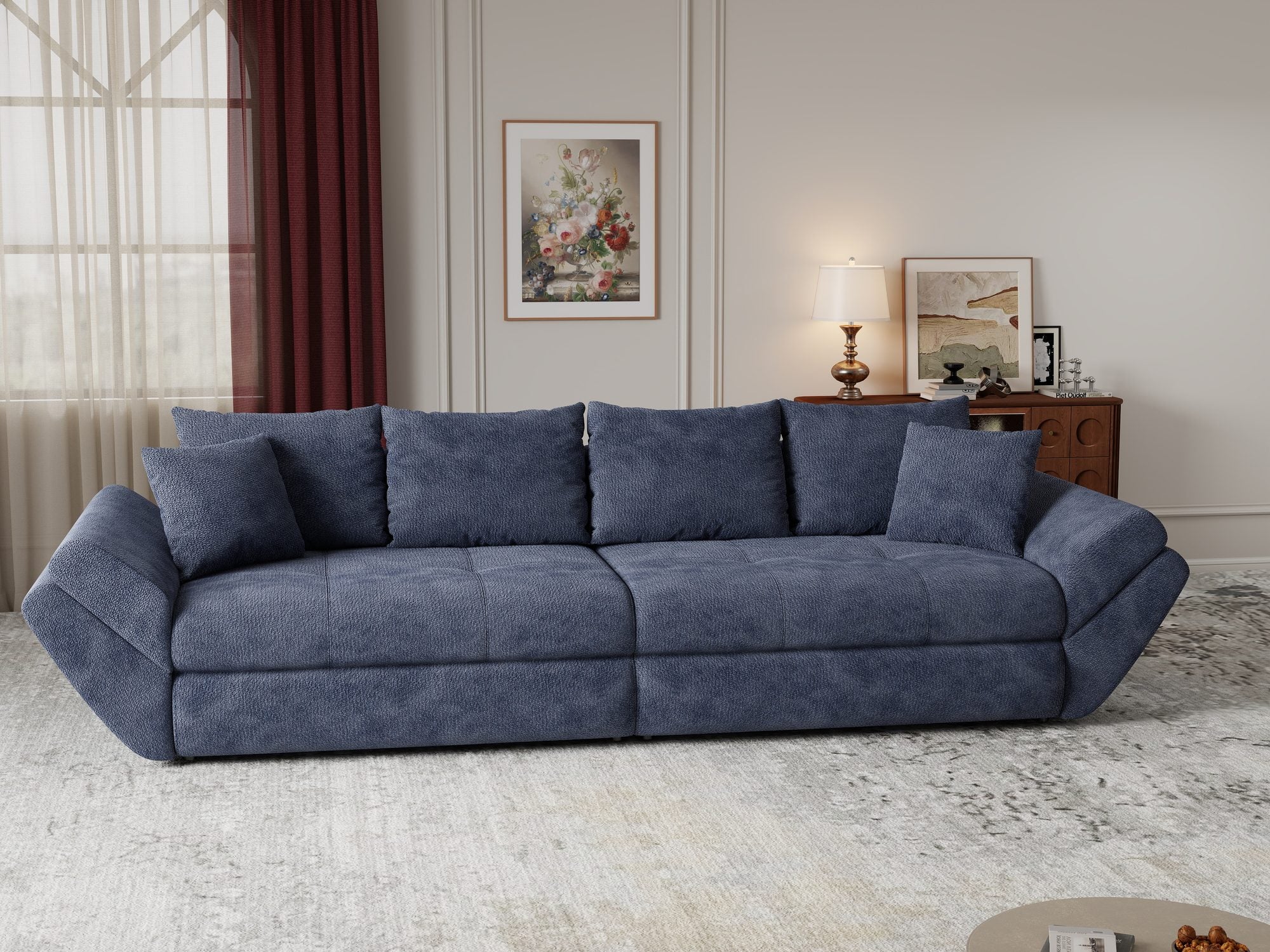 Canapea extensibilă dumonde cu ladă de depozitare si sezut confortabil din spuma high-density, Loana Vibe Albastru 300x100 cm