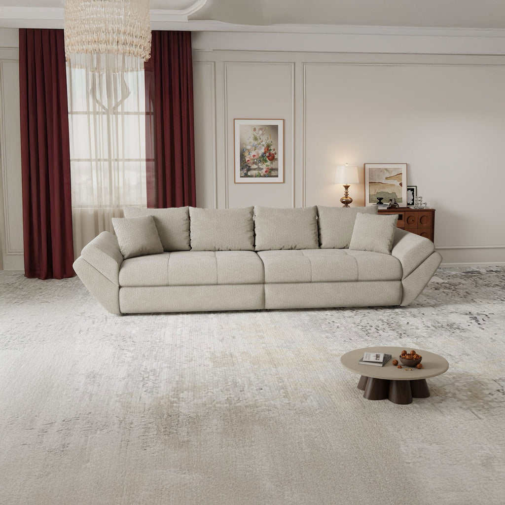 Canapea extensibilă dumonde cu ladă de depozitare si sezut confortabil din spuma high-density, Loana Vibe Bej 300x100 cm