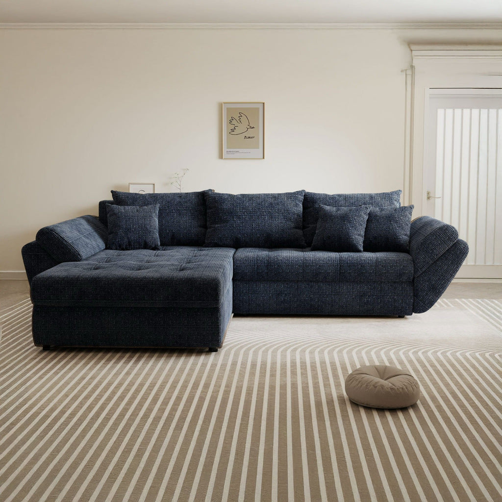 Colțar extensibil dumonde cu ladă de depozitare si sezut confortabil din spuma high-density, Loana Cremona Albastru 270x185 cm