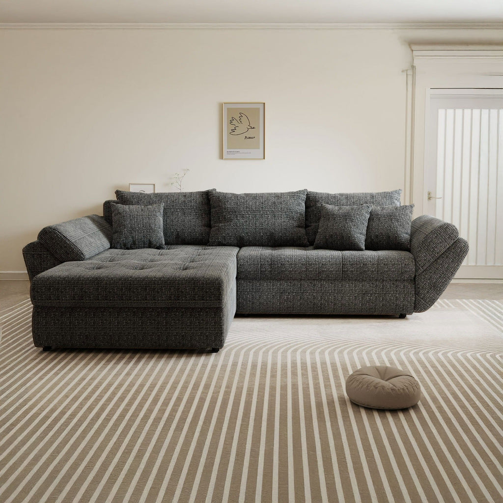 Colțar extensibil dumonde cu ladă de depozitare si sezut confortabil din spuma high-density, Loana Cremona Gri 270x185 cm