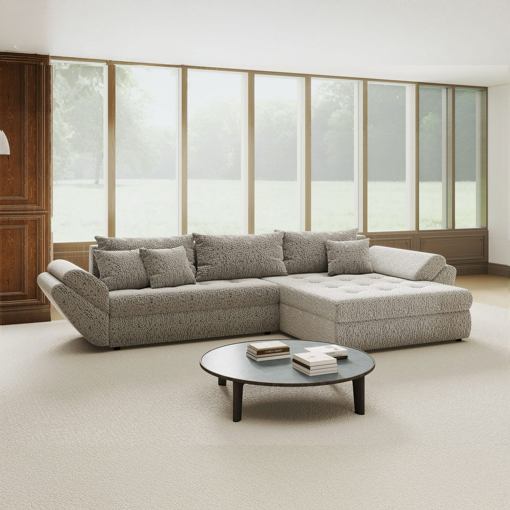 Colțar extensibil dumonde cu ladă de depozitare si sezut confortabil din spuma high-density, Loana Jaguar Gri II 270x185 cm