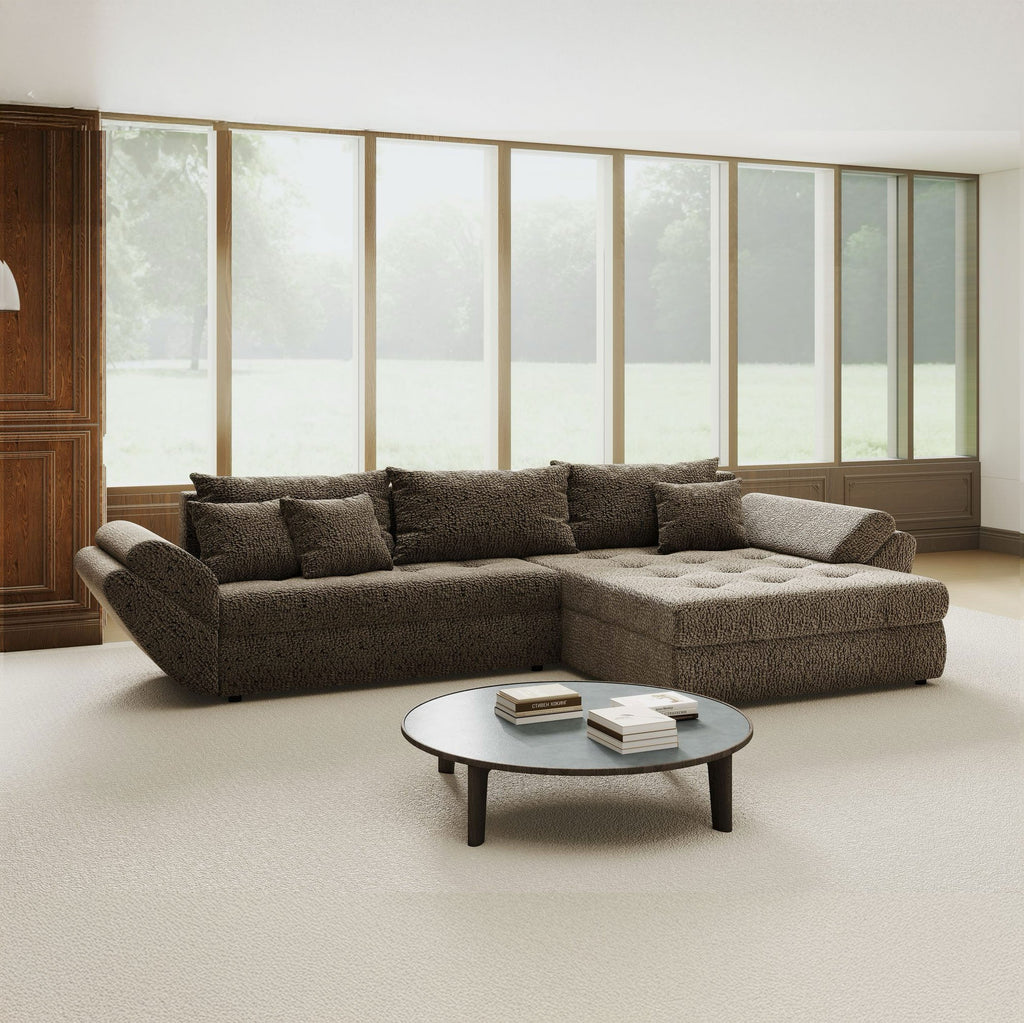 Colțar extensibil dumonde cu ladă de depozitare si sezut confortabil din spuma high-density, Loana Jaguar Maro  cappuccino II 270x185 cm