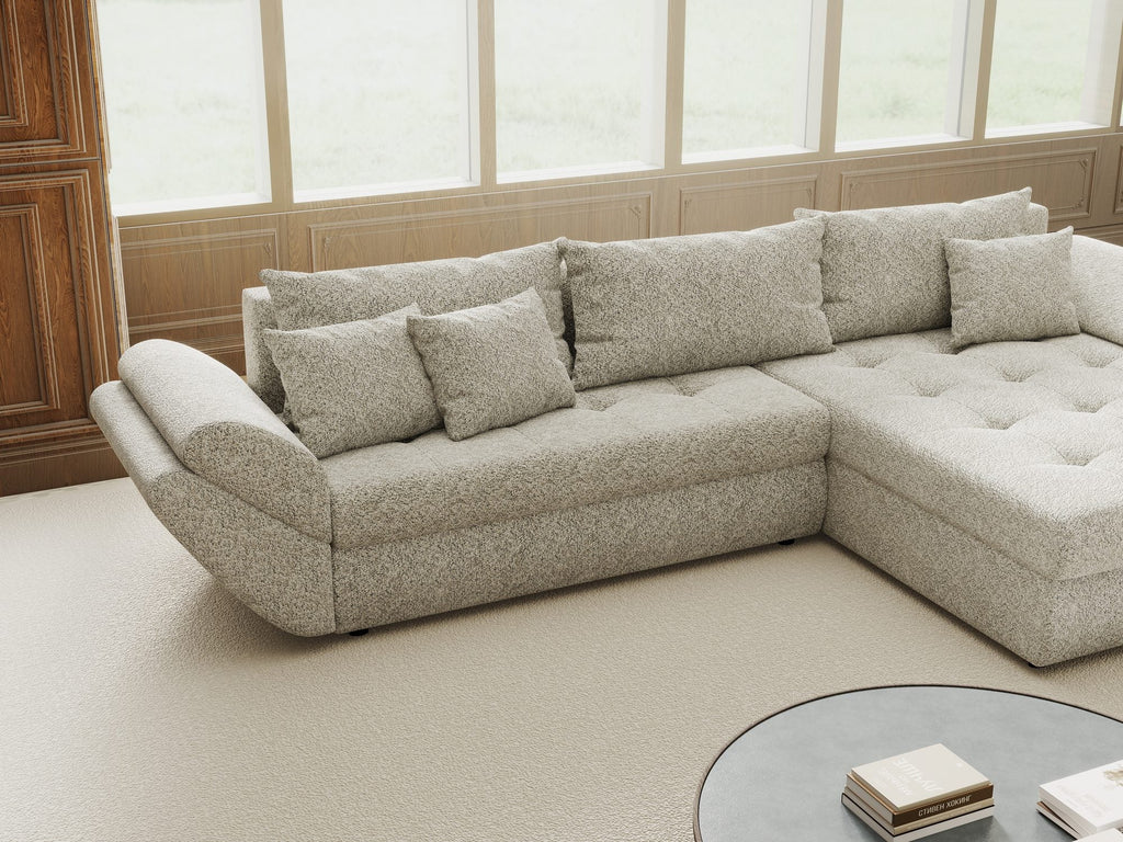Colțar extensibil dumonde cu ladă de depozitare si sezut confortabil din spuma high-density, Loana Arena Gri II 270x185 cm
