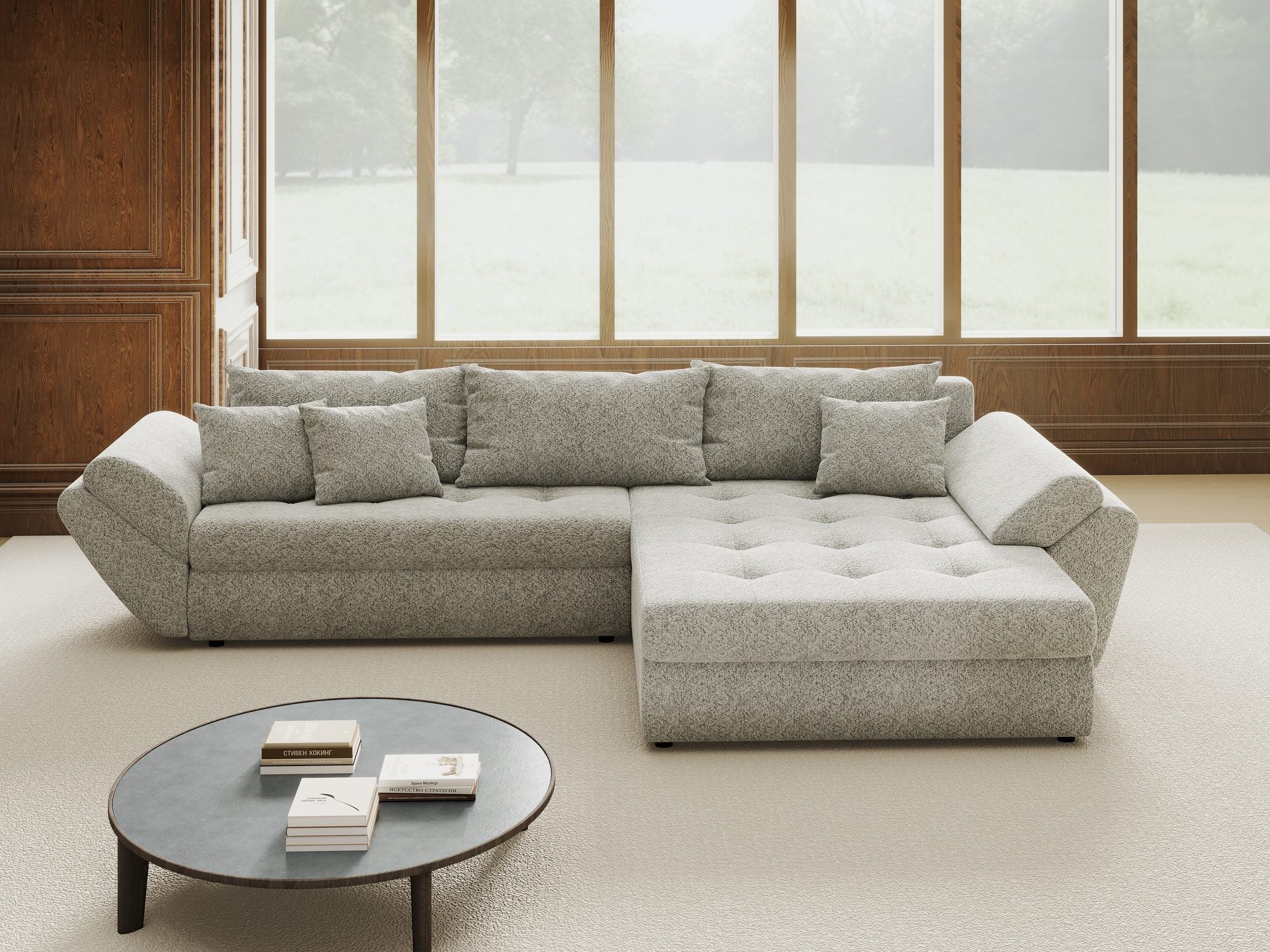Colțar extensibil dumonde cu ladă de depozitare si sezut confortabil din spuma high-density, Loana Arena Gri II 270x185 cm