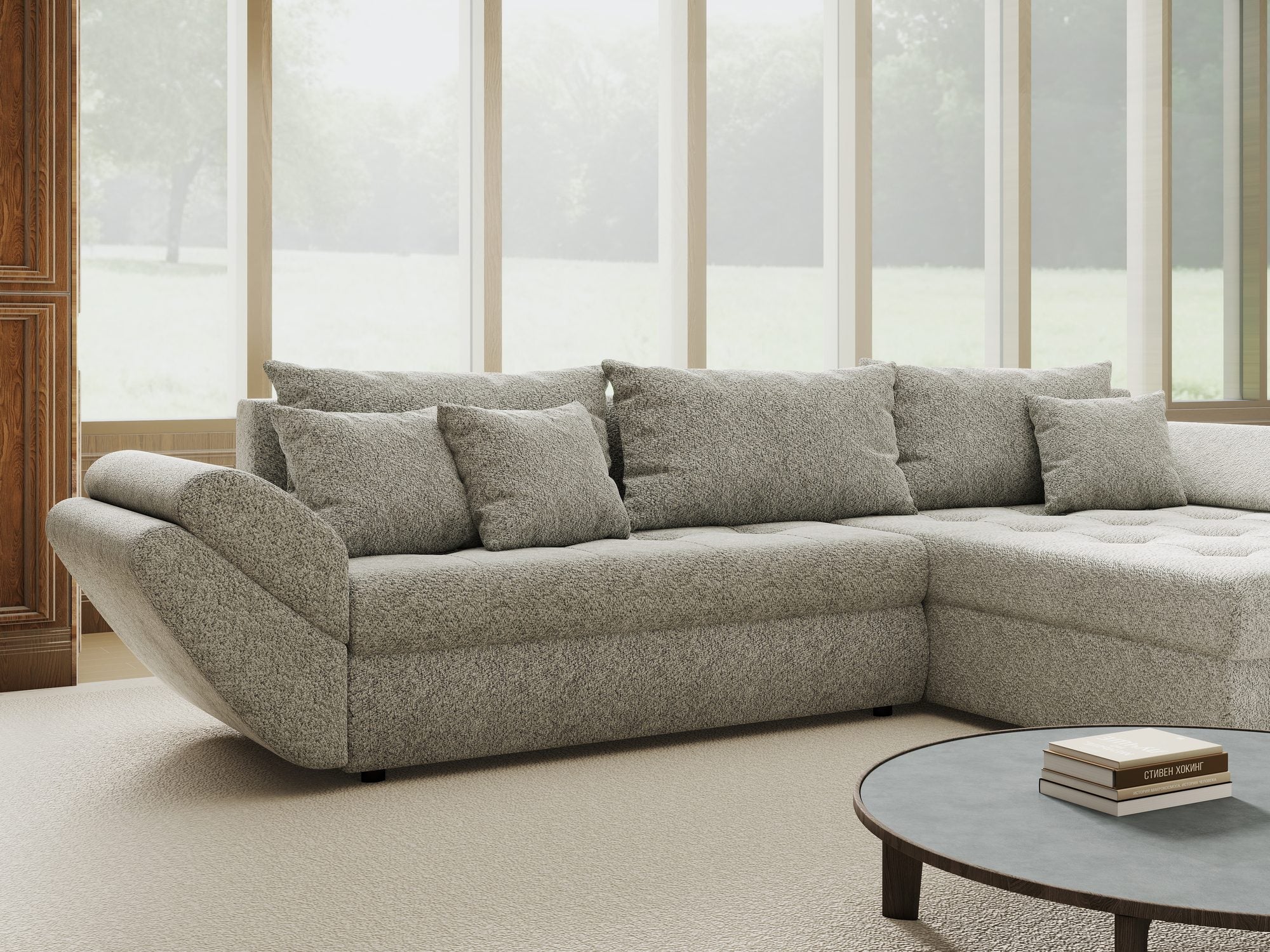 Colțar extensibil dumonde cu ladă de depozitare si sezut confortabil din spuma high-density, Loana Arena Gri II 270x185 cm