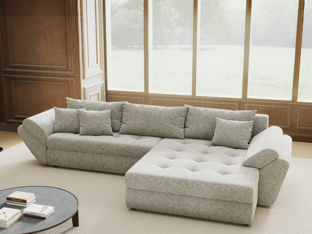 Colțar extensibil dumonde cu ladă de depozitare si sezut confortabil din spuma high-density, Loana Arena Gri II 270x185 cm