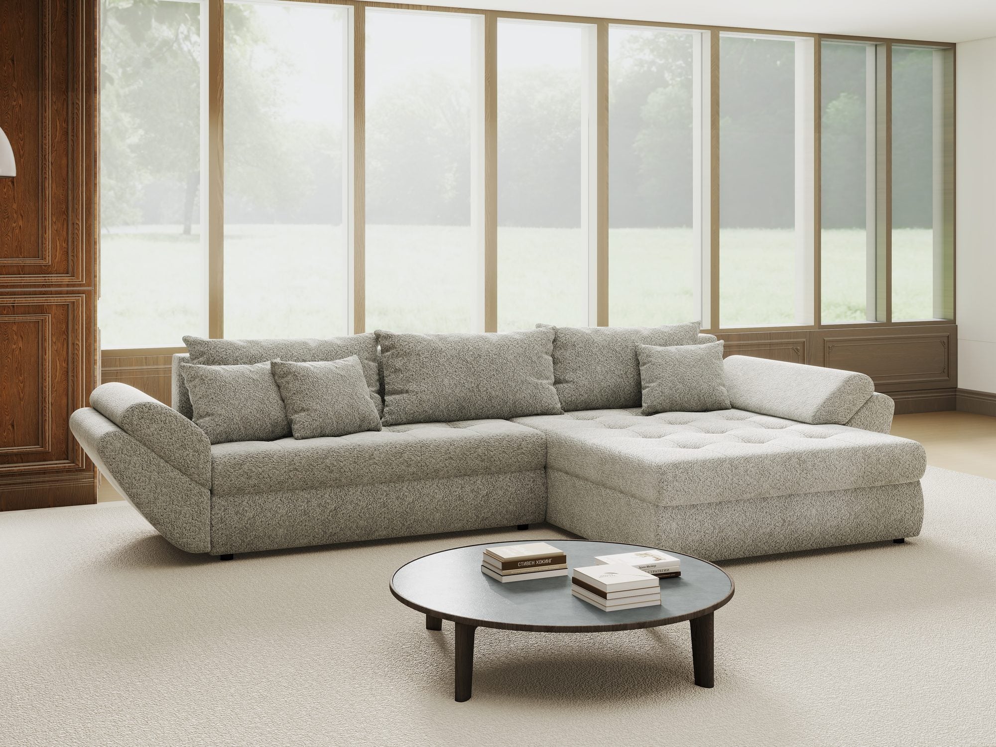 Colțar extensibil dumonde cu ladă de depozitare si sezut confortabil din spuma high-density, Loana Arena Gri II 270x185 cm