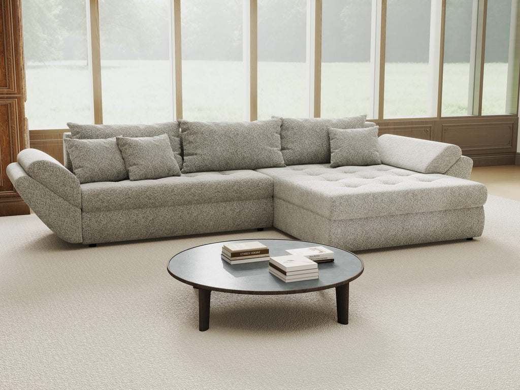 Colțar extensibil dumonde cu ladă de depozitare si sezut confortabil din spuma high-density, Loana Arena Gri II 270x185 cm