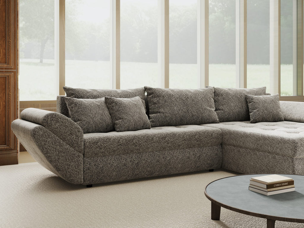 Colțar extensibil dumonde cu ladă de depozitare si sezut confortabil din spuma high-density, Loana Arena Gri grafit II 270x185 cm