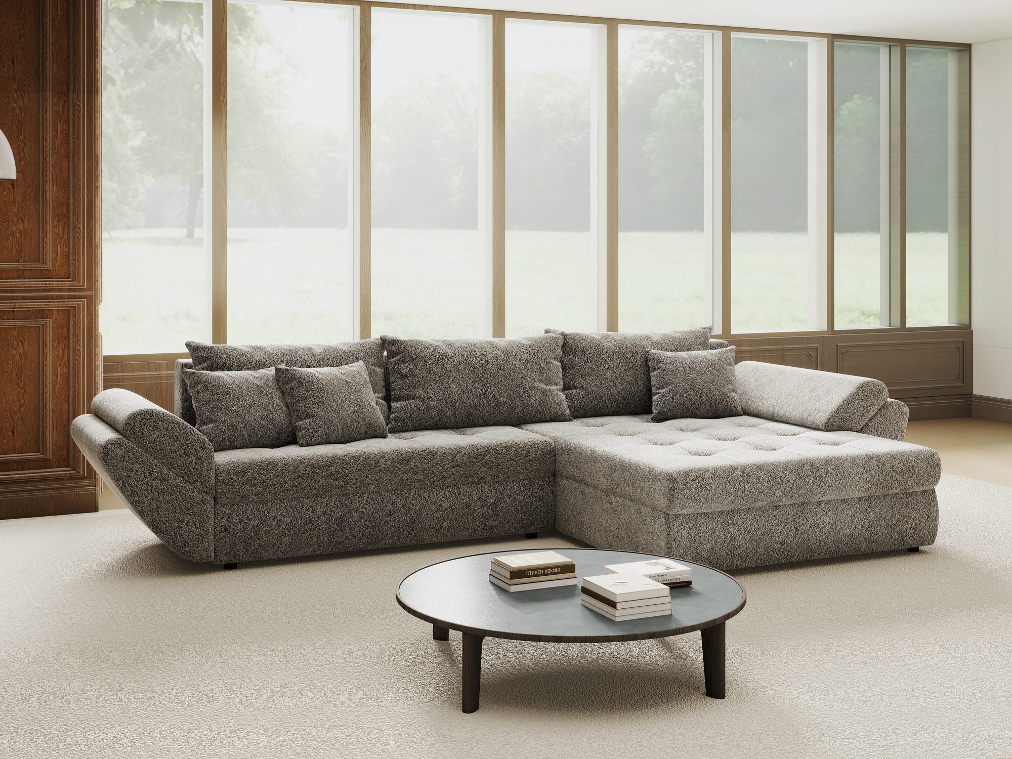 Colțar extensibil dumonde cu ladă de depozitare si sezut confortabil din spuma high-density, Loana Arena Gri grafit II 270x185 cm