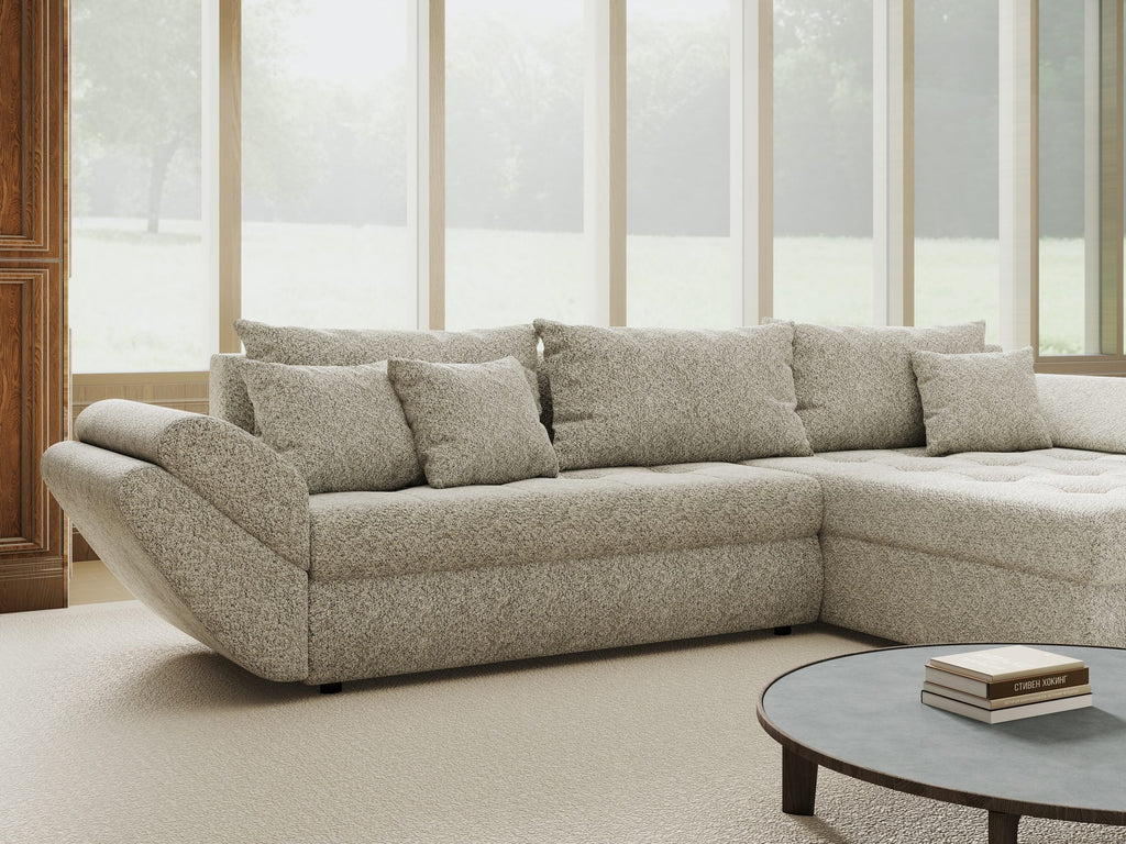 Colțar extensibil dumonde cu ladă de depozitare si sezut confortabil din spuma high-density, Loana Arena Bej II 270x185 cm