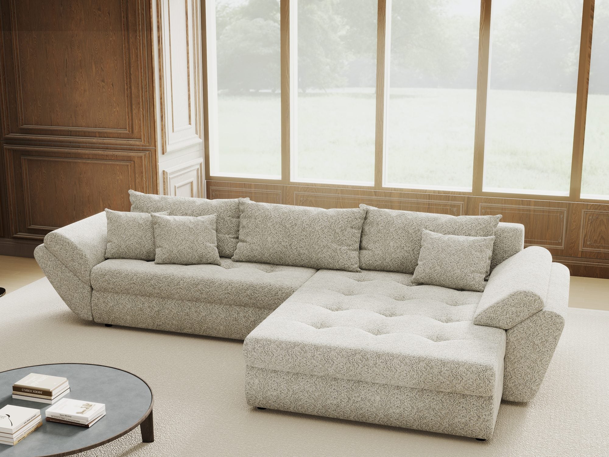 Colțar extensibil dumonde cu ladă de depozitare si sezut confortabil din spuma high-density, Loana Arena Bej II 270x185 cm
