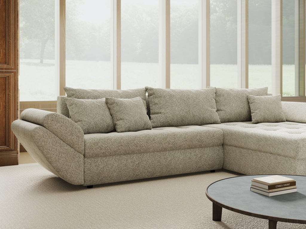 Colțar extensibil dumonde cu ladă de depozitare si sezut confortabil din spuma high-density, Loana Arena Bej II 270x185 cm