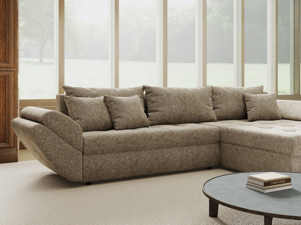 Colțar extensibil dumonde cu ladă de depozitare si sezut confortabil din spuma high-density, Loana Arena Bej II 270x185 cm