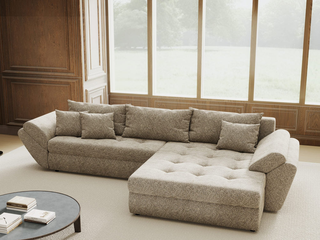 Colțar extensibil dumonde cu ladă de depozitare si sezut confortabil din spuma high-density, Loana Arena Bej II 270x185 cm