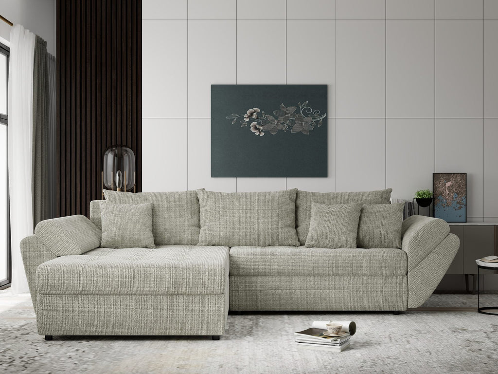 Colțar extensibil dumonde cu ladă de depozitare si sezut confortabil din spuma high-density, Loana Cremona Bej 270x185 cm