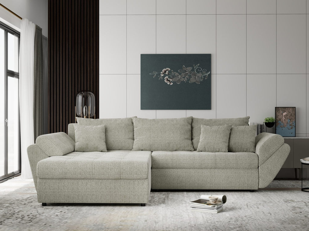Colțar extensibil dumonde cu ladă de depozitare si sezut confortabil din spuma high-density, Loana Cremona Bej 270x185 cm