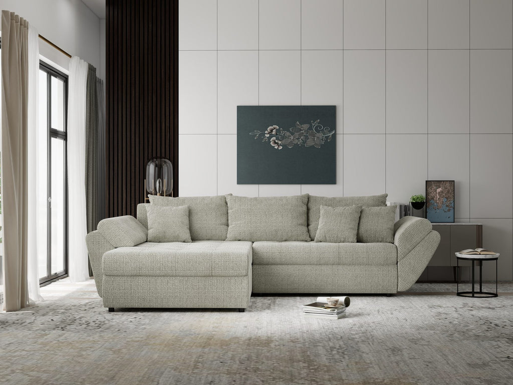 Colțar extensibil dumonde cu ladă de depozitare si sezut confortabil din spuma high-density, Loana Cremona Bej 270x185 cm