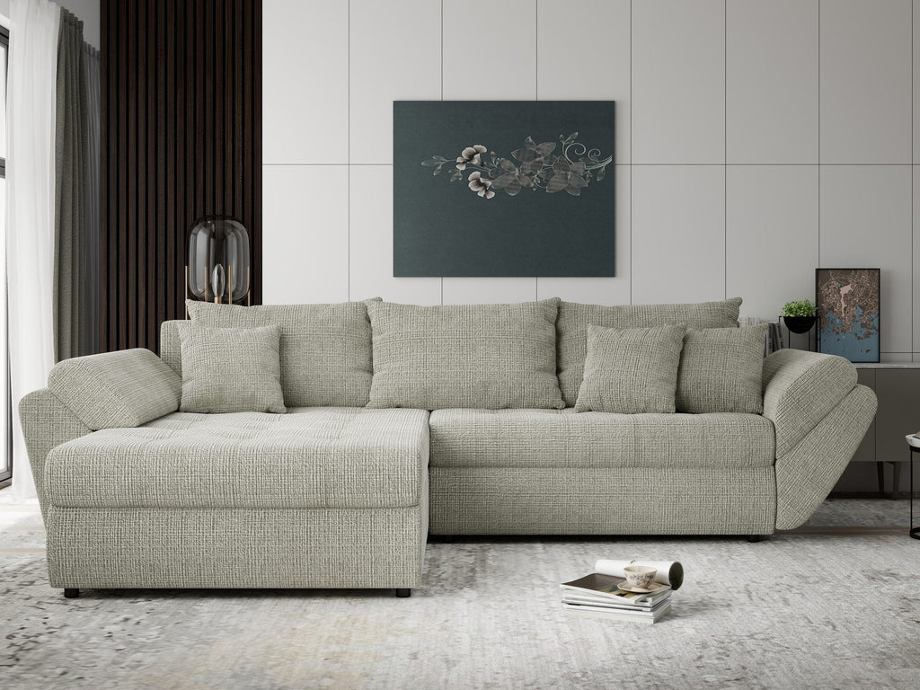Colțar extensibil dumonde cu ladă de depozitare si sezut confortabil din spuma high-density, Loana Cremona Bej 270x185 cm