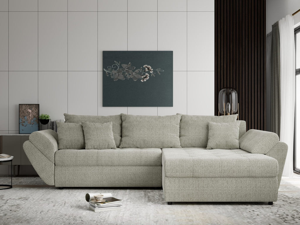 Colțar extensibil dumonde cu ladă de depozitare si sezut confortabil din spuma high-density, Loana Cremona Bej II 270x185 cm