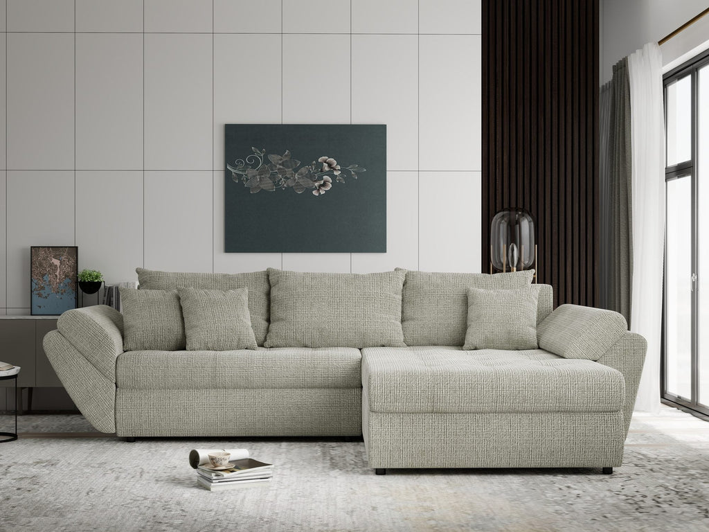 Colțar extensibil dumonde cu ladă de depozitare si sezut confortabil din spuma high-density, Loana Cremona Bej II 270x185 cm