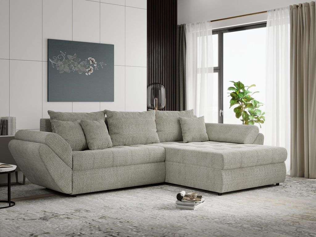 Colțar extensibil dumonde cu ladă de depozitare si sezut confortabil din spuma high-density, Loana Cremona Bej II 270x185 cm