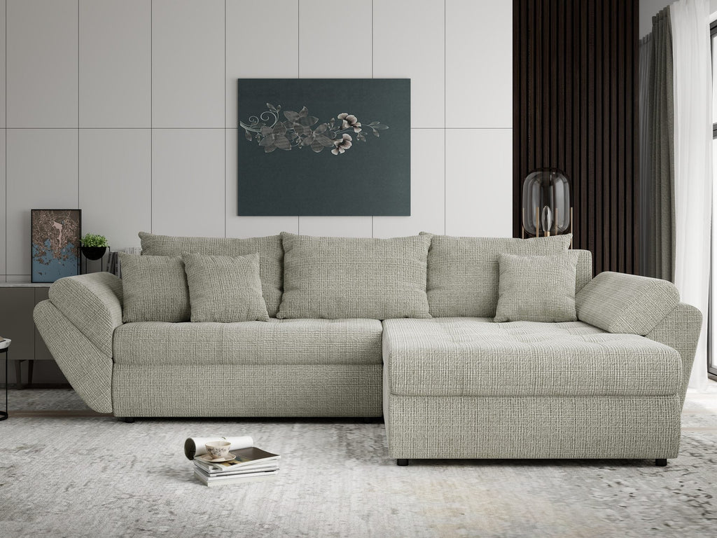 Colțar extensibil dumonde cu ladă de depozitare si sezut confortabil din spuma high-density, Loana Cremona Bej II 270x185 cm