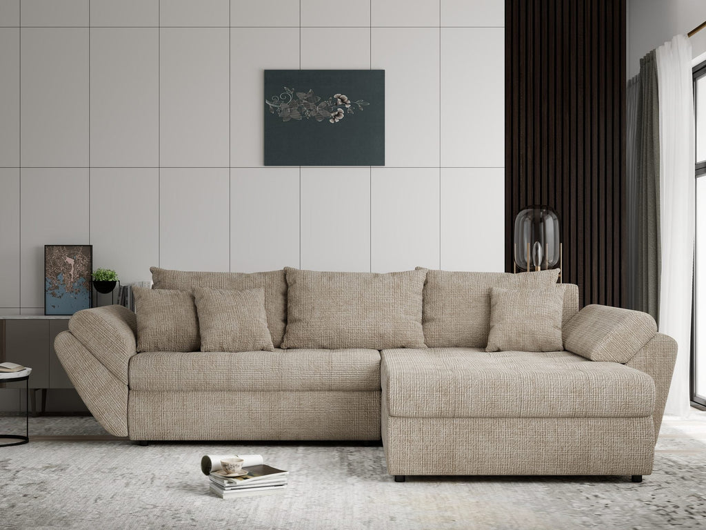 Colțar extensibil dumonde cu ladă de depozitare si sezut confortabil din spuma high-density, Loana Cremona Bej II 270x185 cm