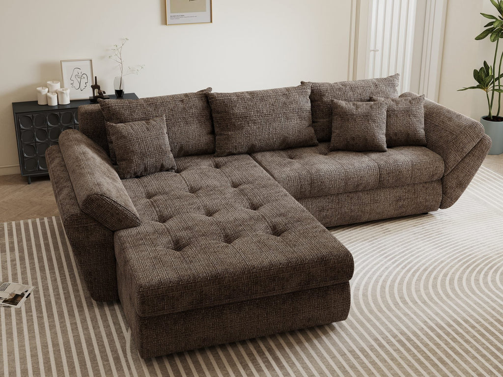 Colțar extensibil dumonde cu ladă de depozitare si sezut confortabil din spuma high-density, Loana Cremona Maro-bej 270x185 cm