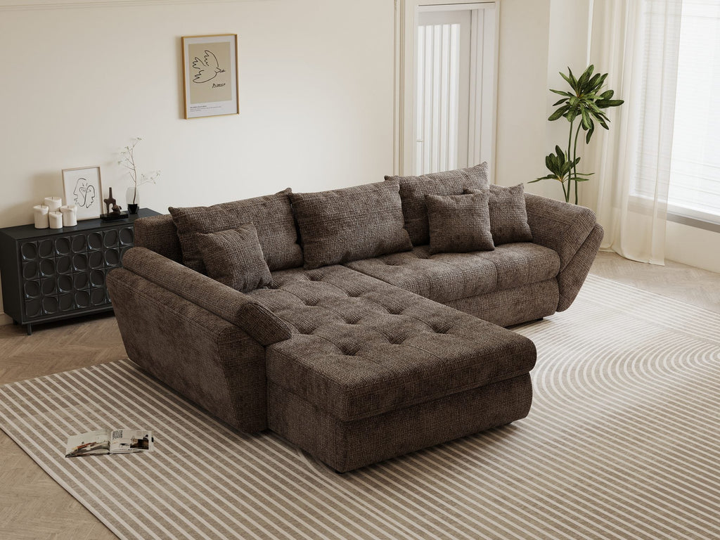 Colțar extensibil dumonde cu ladă de depozitare si sezut confortabil din spuma high-density, Loana Cremona Maro-bej 270x185 cm