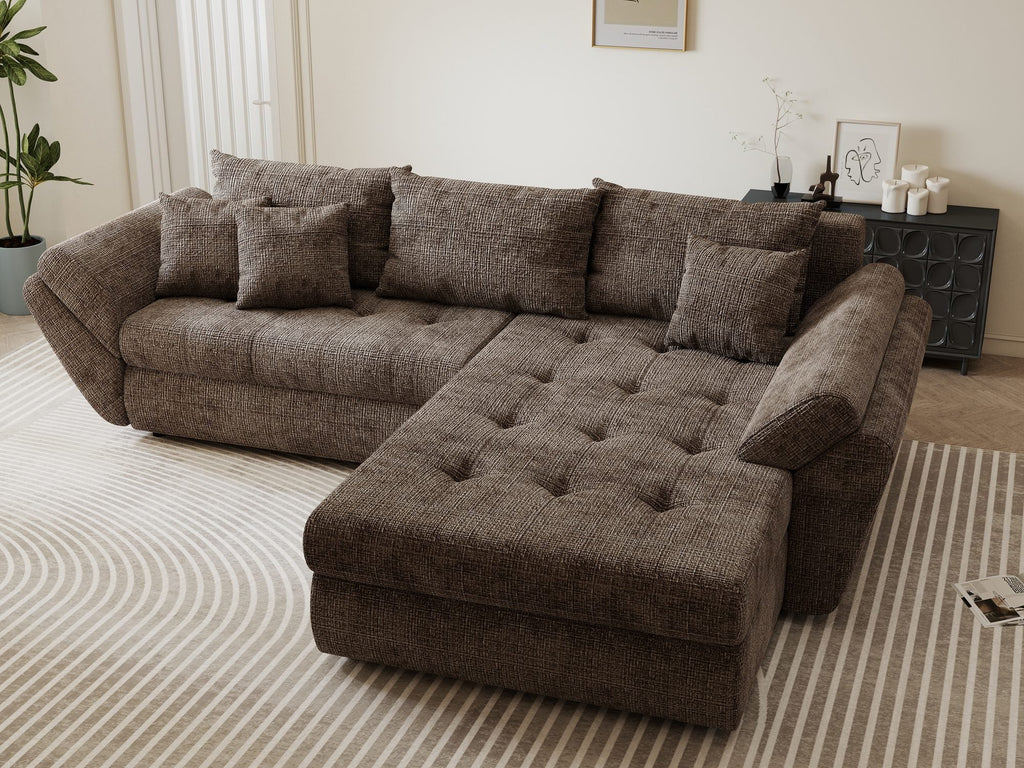 Colțar extensibil dumonde cu ladă de depozitare si sezut confortabil din spuma high-density, Loana Cremona Maro-bej II 270x185 cm