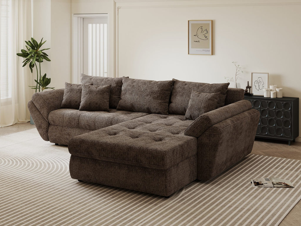 Colțar extensibil dumonde cu ladă de depozitare si sezut confortabil din spuma high-density, Loana Cremona Maro-bej II 270x185 cm