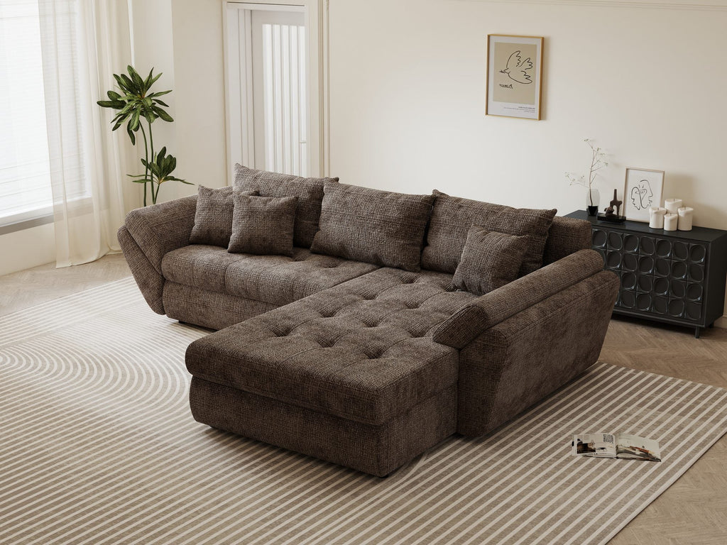 Colțar extensibil dumonde cu ladă de depozitare si sezut confortabil din spuma high-density, Loana Cremona Maro-bej II 270x185 cm
