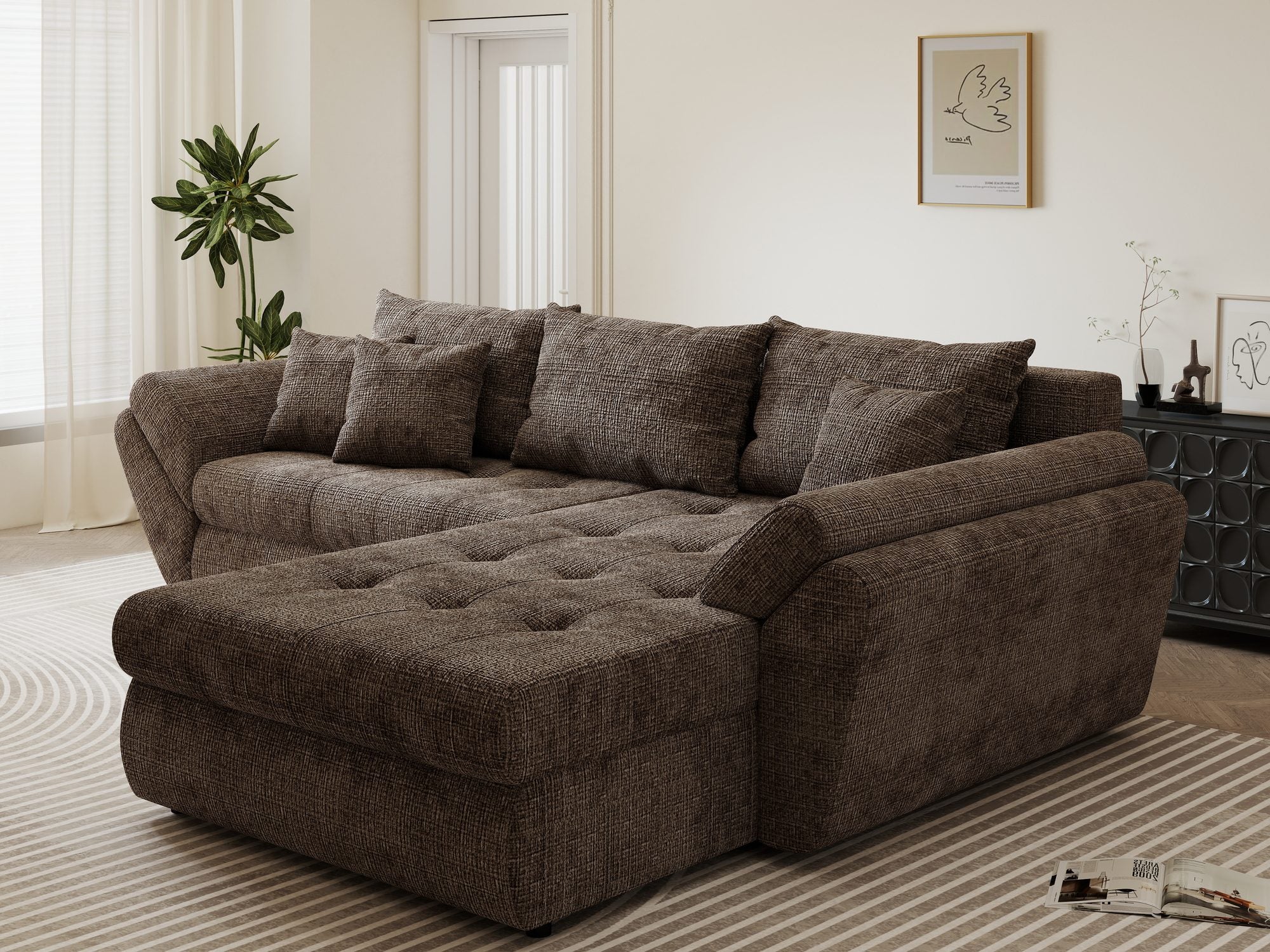 Colțar extensibil dumonde cu ladă de depozitare si sezut confortabil din spuma high-density, Loana Cremona Maro-bej II 270x185 cm