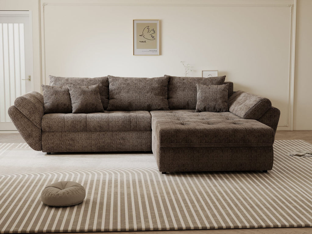 Colțar extensibil dumonde cu ladă de depozitare si sezut confortabil din spuma high-density, Loana Cremona Maro-bej II 270x185 cm