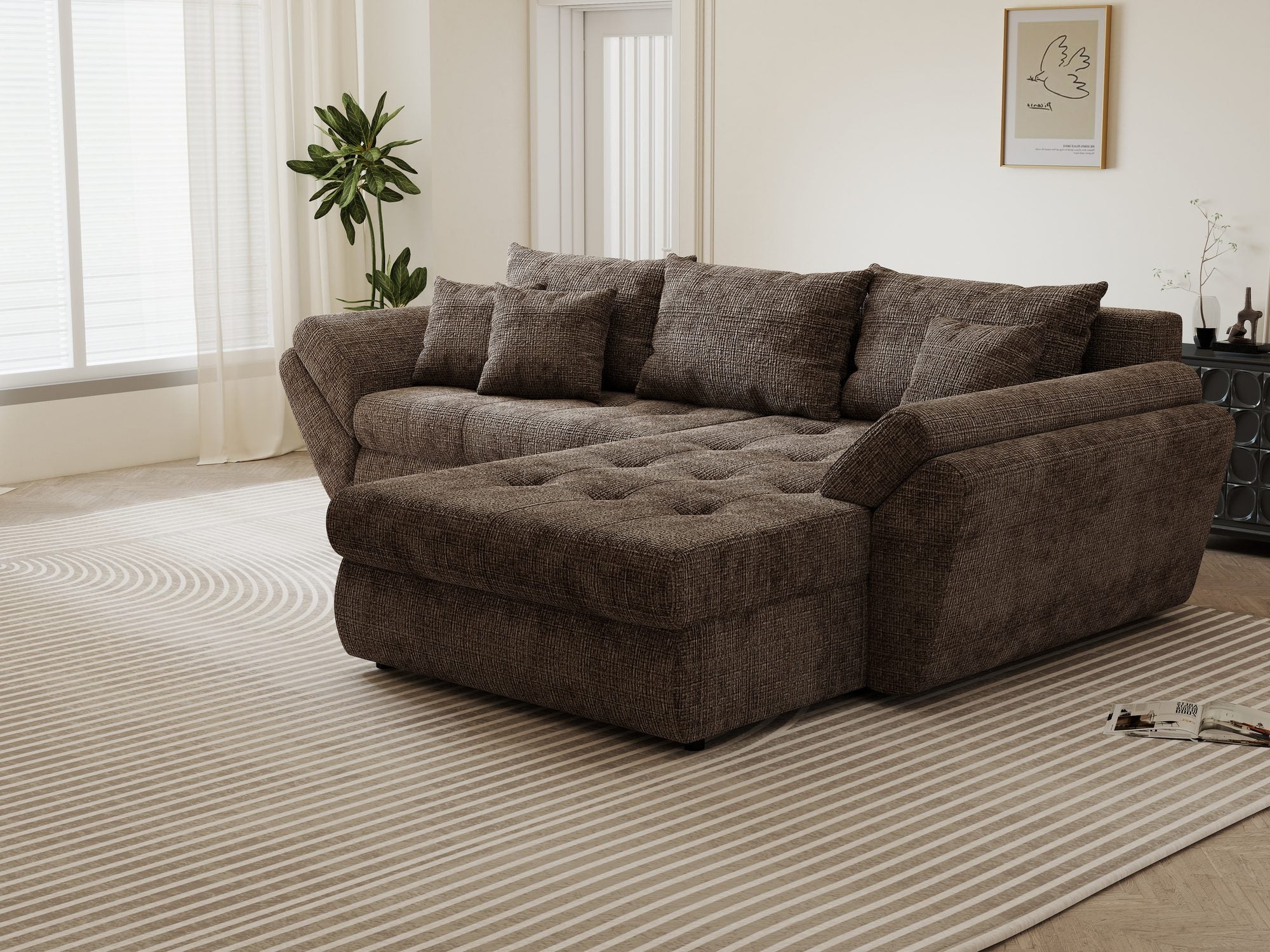 Colțar extensibil dumonde cu ladă de depozitare si sezut confortabil din spuma high-density, Loana Cremona Maro-bej II 270x185 cm
